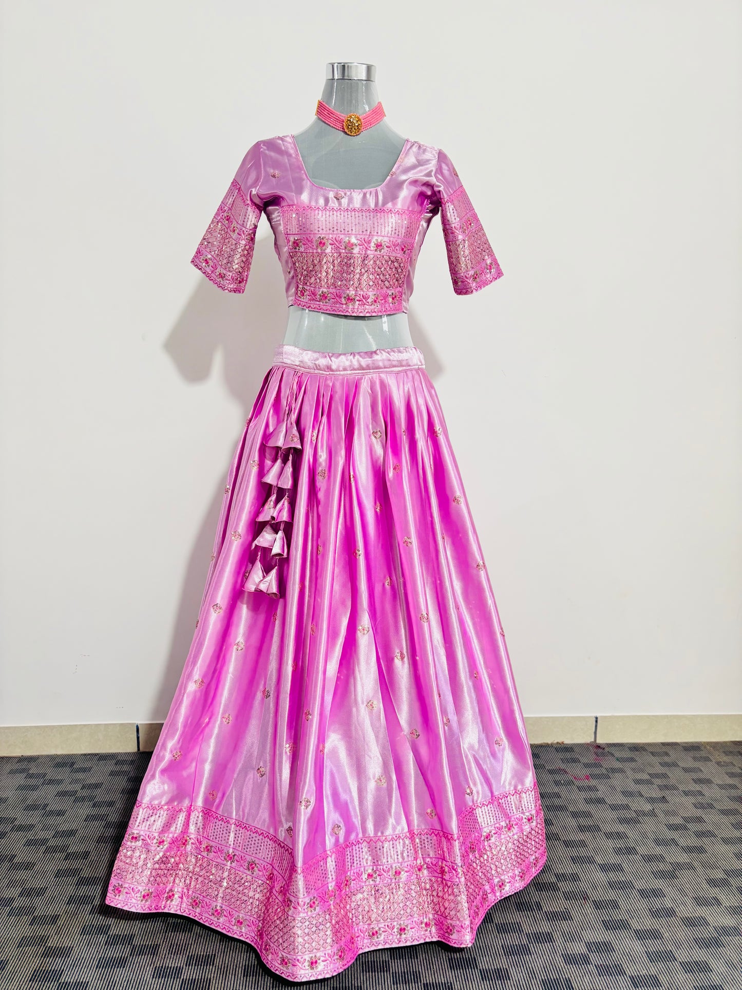 Rose Pink Embroidered Silk Lehenga Set