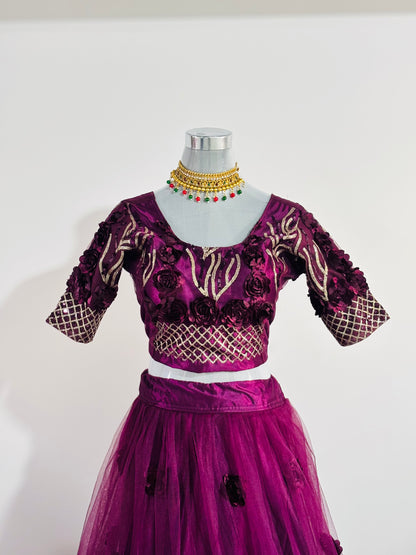 Royal Plum Embroidered Lehenga Set with Net Dupatta