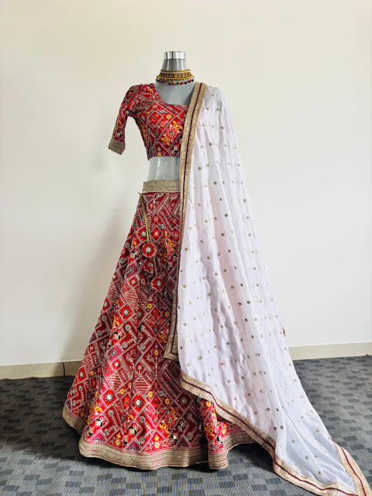 Regal Maroon Zari Embroidered Bridal Lehenga