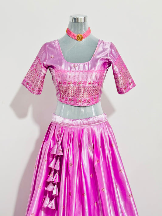 Rose Pink Embroidered Silk Lehenga Set