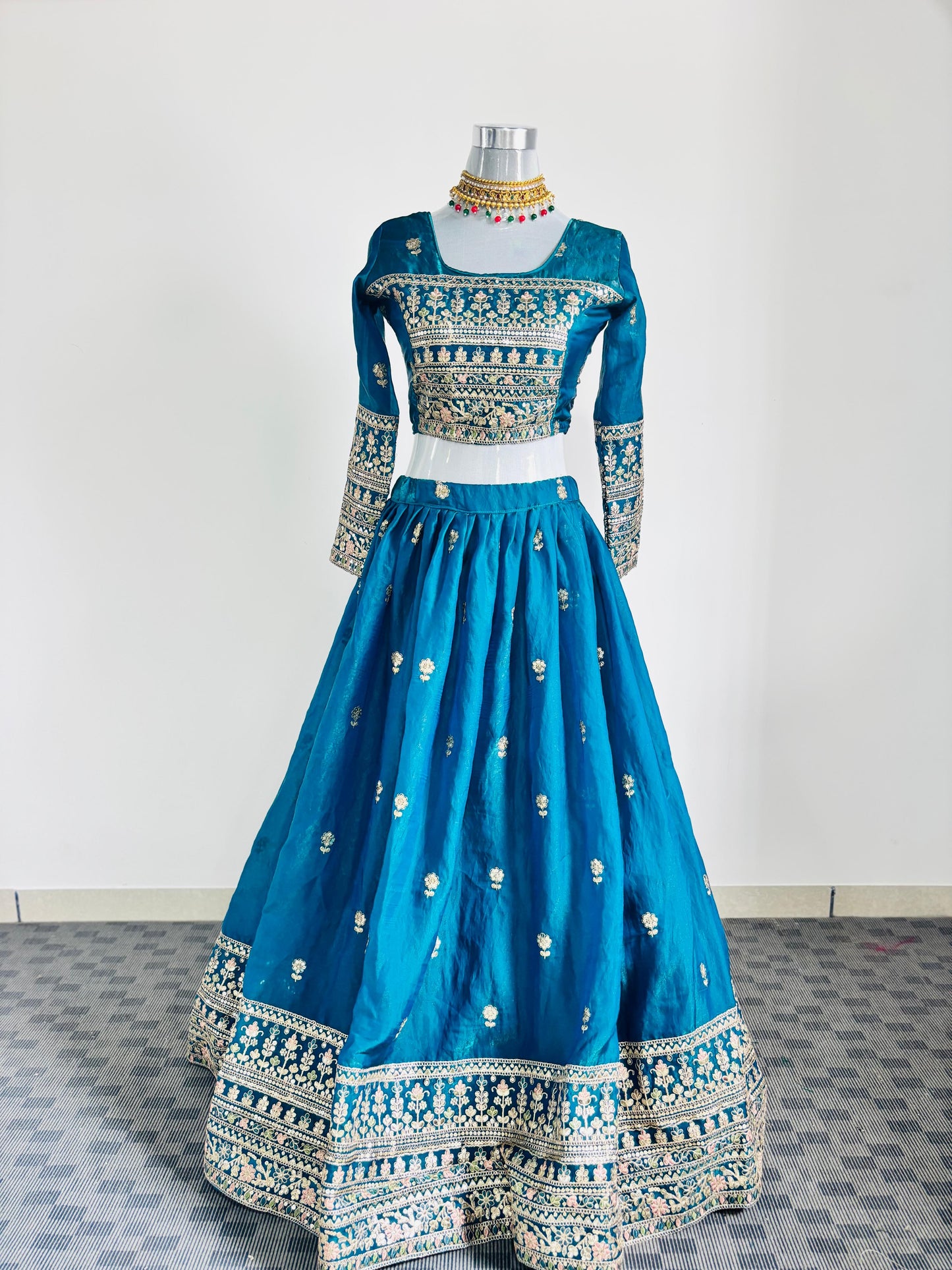 Royal Blue Embroidered Silk Lehenga Set